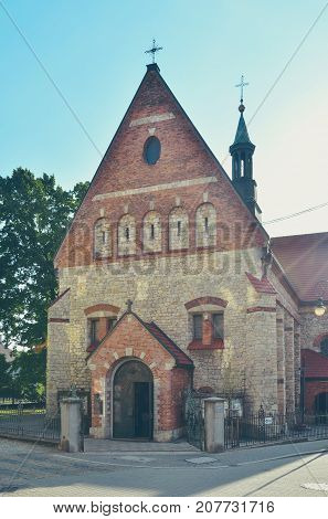 CHRZANOW POLAND - AUGUST 19 2017: Parish church of St. Nicholas in the center of Chrzanów Poland.