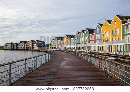In the town of Houten these beautifully painted houses are on the water