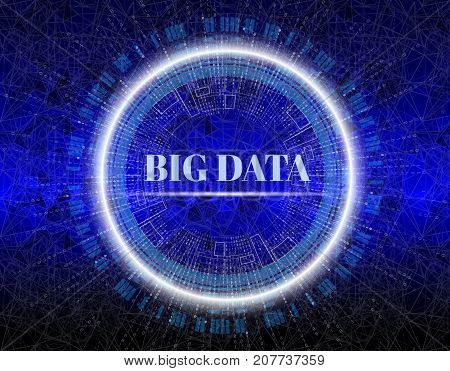 Big data visualization. Fractal element with lines and dots array. Big data connection complex.