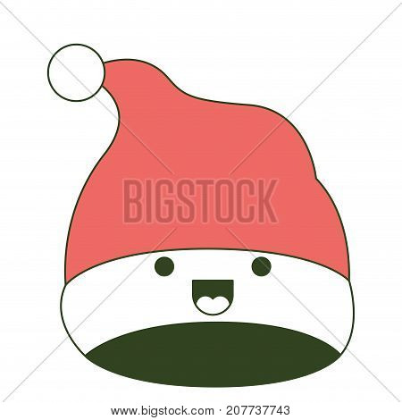 kawaii christmas hat santa claus smiling expression on color section silhouette vector illustration