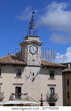 PESCOCOSTANZO ITALY - AUGUST 21 2015: town hall. The mountain village - about 1400 m above sea - Pescocostanzo in the region of Abruzzo Italy