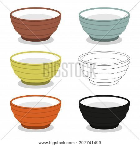 Chinese utensil illustration set. Cups or bowl of different cly types. Vector illustration can be used as sticker, badge, sign, stamp, logo, banner, icon or label.
