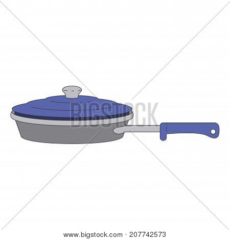 stewpan with handle and lid colorful silhouette vector illustration
