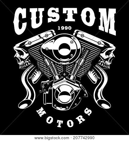 Monster engine illustration. T-shirt design (on dark background) All elements text are is on the separate layer.