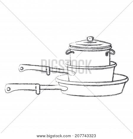 stewpan and cooking pot stack monochrome blurred silhouette vector illustration