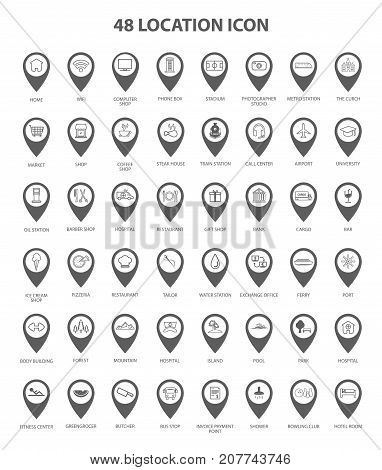 Artistic Location Icon Set, Vector, Illustration, Eps 8 File