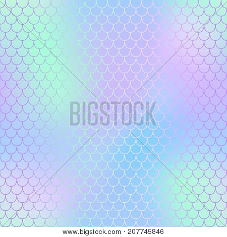 Mermaid skin or fish scale pattern. Pink blue mint gradient mesh. Abstract blurry vector background. Fantastic fish skin seamless pattern. Romantic mermaid scale background. Pastel colors fish scale
