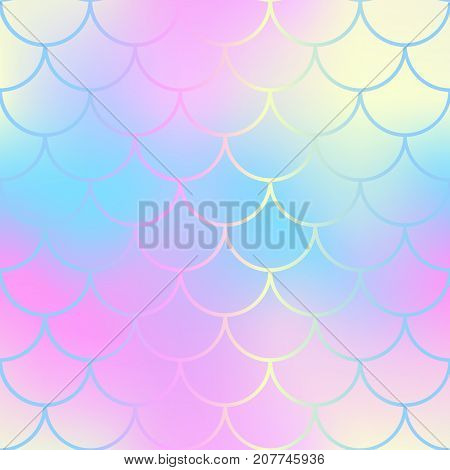 Mermaid skin or fish scale pattern. Pink blue yellow gradient mesh. Abstract blurry vector background. Fantastic fish skin seamless pattern. Romantic mermaid scale background. Pastel colors fish scale