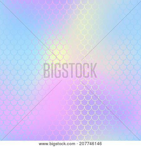 Mermaid skin or fish scale pattern. Pale pink blue gradient mesh. Abstract blurry vector background. Fantastic fish skin seamless pattern. Romantic mermaid scale background. Pastel colors fish scale