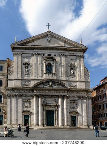 Rome, Lazio, Italy. July 25, 2017: Main Facade Of The Catholic Church Called 