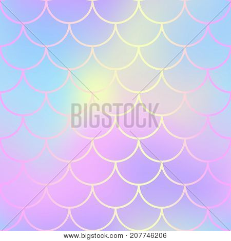 Mermaid skin or fish scale pattern. Pale yellow pink gradient mesh. Abstract blurry vector background. Fantastic fish skin seamless pattern. Romantic mermaid scale background. Pastel colors fish scale