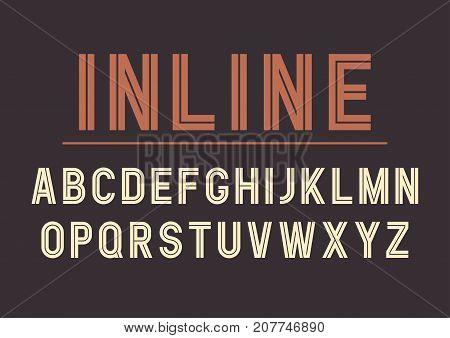 Vector retro inline bold font design alphabet typeface typography. Vector illustration