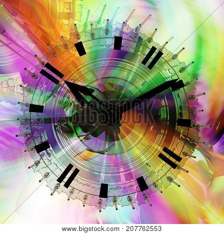 Time flow clock color light spectrum fantasy abstract 3d illustration horizontal