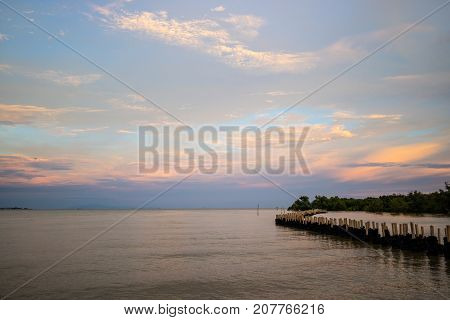 Sea wave protection barrier breakwater made from tire protect mangroove forest and coast