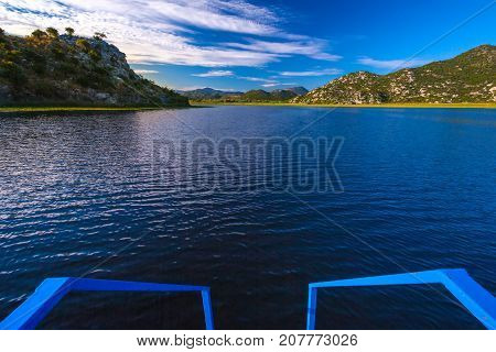 Descent to the lake from the boat. Welcome to Skadar Lake. Montenegro. Photo taken at Skadar Lake Podgorica region.