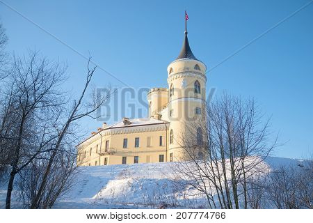 February frosty day at the Mariental castle. Surroundings of St. Petersburg, Pavlovsk