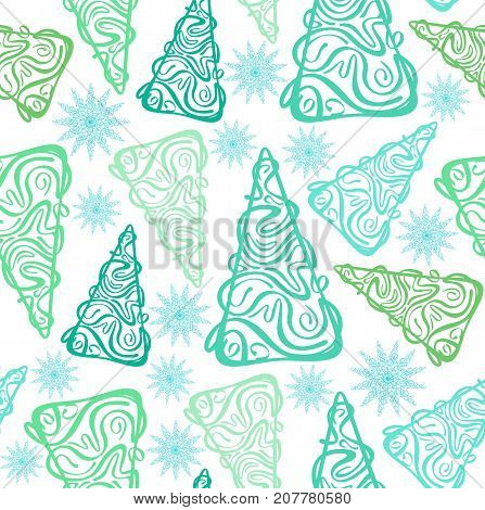 Green fir-trees and blue snowflakes pattern for gift boxes