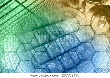 Digits and keyboard - abstract computer background toned.