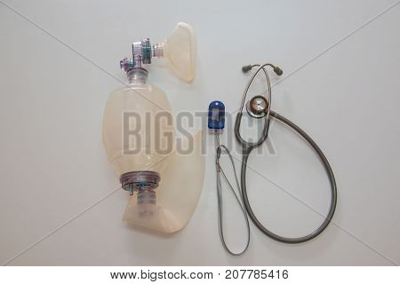 Top view set Medical equipment on a white background .