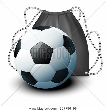 Vector icon sport Backpack and a soccer ball in a realistic style. mockup product layout for demonstrating your design Element for the poster. Vector illustration