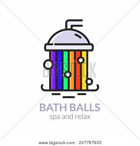 Bath balls concept design with water as rainbaw in line art style, SPA company logo, vector illustration