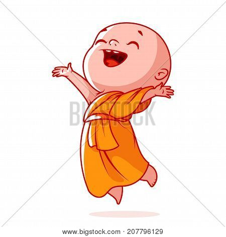 Very Happy Little Monk Is Jumping.