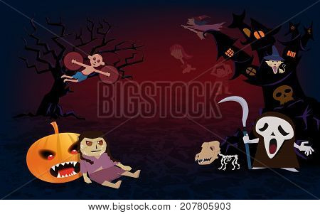 Halloween Background,spooky Many Character Of Ghost