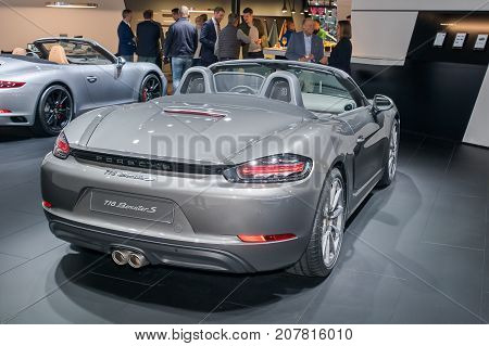 Frankfurt-September 20: Porsche 718 Boxster S at the Frankfurt International Motor Show on September 20 2017 in Frankfurt