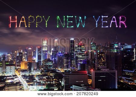 Happy New Year Firework With Singapore Cityscape At Night