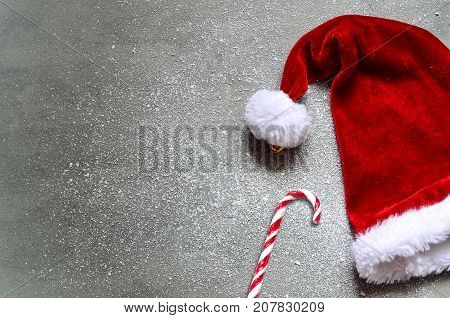 Christmas grey background with Santa hat.Happy new year santa hat .