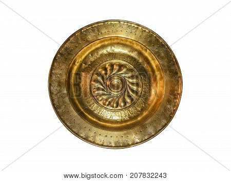 Antique copper plate isolated on white background.