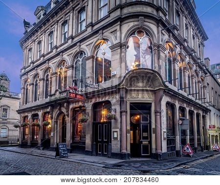 EDINBURGH, SCOTLAND - JULY 27: The famous Royal Cafe in Edinburgh's New Town on July 27, 2017 in Edinburgh Scotland. The Royal Cafe serves fine Scottish food in architectural style.