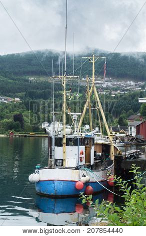 Fishing boat on the bank of Sognefjord, Norway