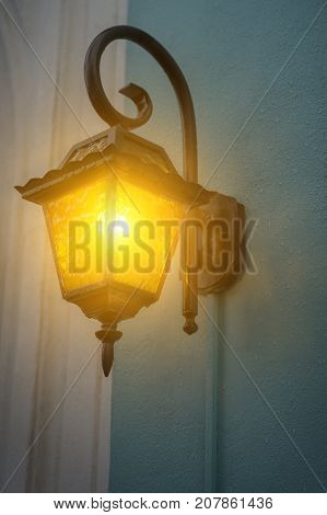Antique garden lights with solar battery. Closeup shot