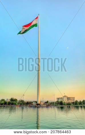 Tajikistan flag on the second tallest in the world flagpole. Central Park of Dushanbe