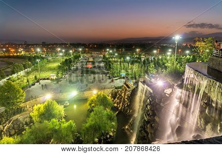 Artificial waterfall in the city centre of Dushanbe, the Capital of Tajikistan. Central Asia