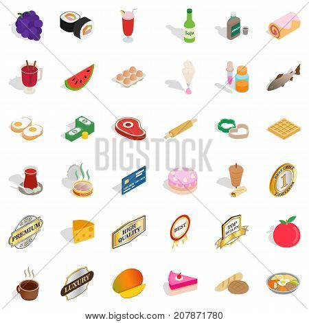 Grocery icons set. Isometric style of 36 grocery vector icons for web isolated on white background