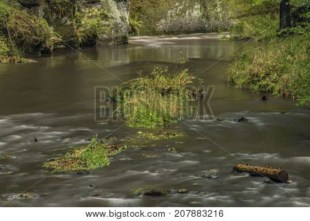 Chribska Kamenice river in national park Ceske Svycarsko in autumn morning