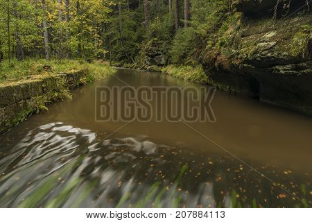 Chribska Kamenice river in national park Ceske Svycarsko in autumn morning