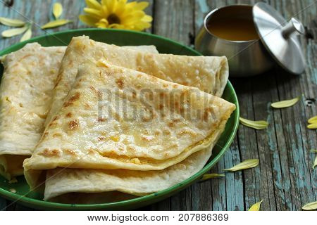 Puran Poli / Holige/ Obbattu - Indian sweet flatbread selective focus