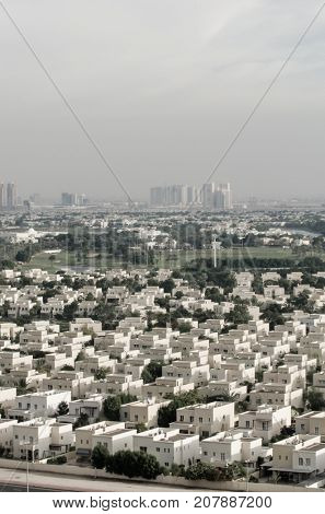 A vast view of a an upscale residential community on Dubai, UAE.