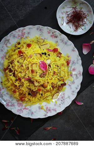 Indian sweet Saffron Rice / Zarda rice