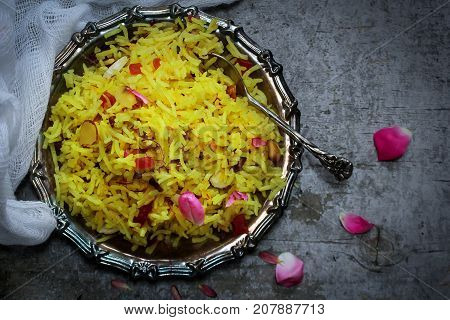 Indian sweet Saffron Rice / Zarda rice