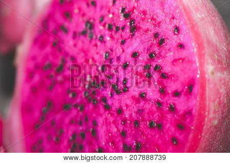 Slices Of Red Dragon Fruit, Soft Focus Or Blur Background