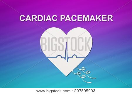 Heart shape with echocardiogram and CARDIAC PACEMAKER text. Medical cardiology concept