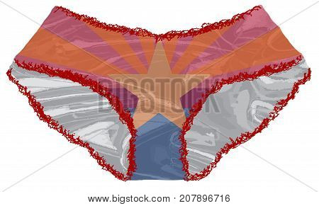 A pair of red ladies undies with lace edge and a Arizona flag