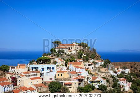 Panoramic view of Ioulida village on Kea island in Greece.