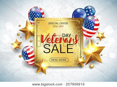 Veterans Day Sale banner or poster template. Vector illustration.