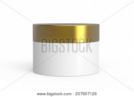 Blank white container round bottle with golden lid without any design in 3d rendering white background