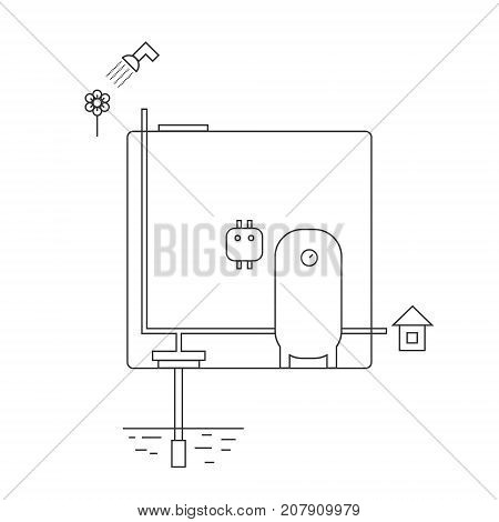 Diagram Of Caisson Equipment For A House And Garden. Flat In Lines.